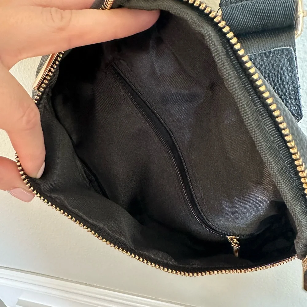 Never Used Black Leather Crossbody Bag Gold Accents - Picture 3 of 4
